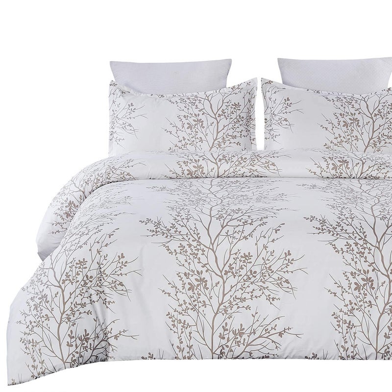 Vaulia Soft Microfiber Duvet Cover Set, Print Tree Branches Pattern White and Brown Color - King Size 3 Piece Set (1 Duvet Cover 2 Pillow Shams) - Image 2